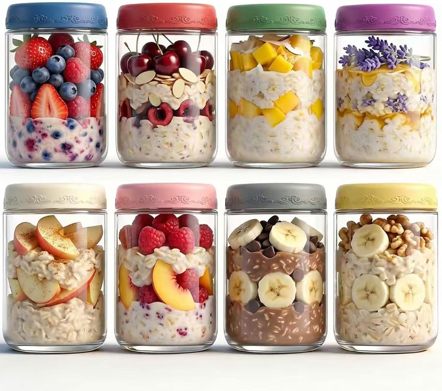 Meal Prep Yogurt Parfait - 18 OZ 8Pack, Overnight Oats Jars