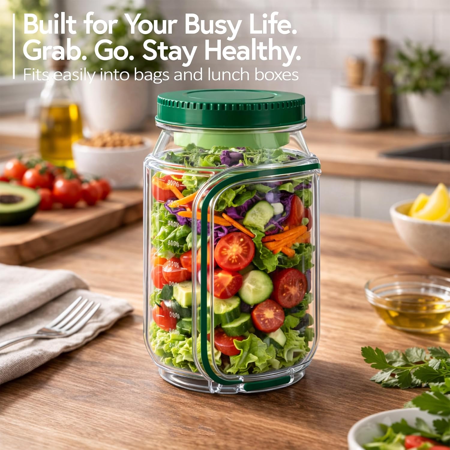 Meal Prep Jar Salad - Salad Jar with Side Opening, Mason
