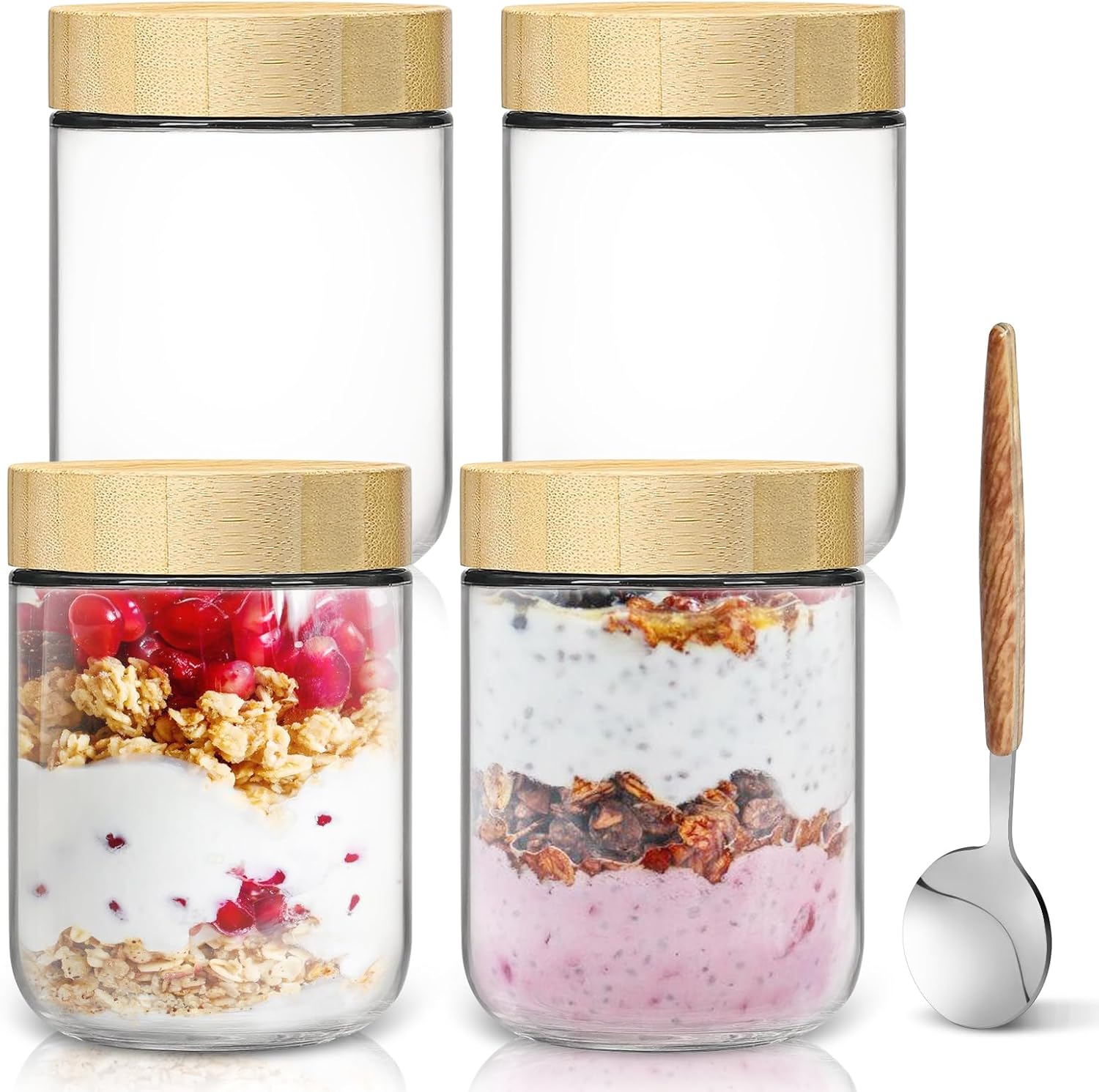 Meal Prep Jar Salad - 16oz Overnight Oats jars 4 Pack,Overnight