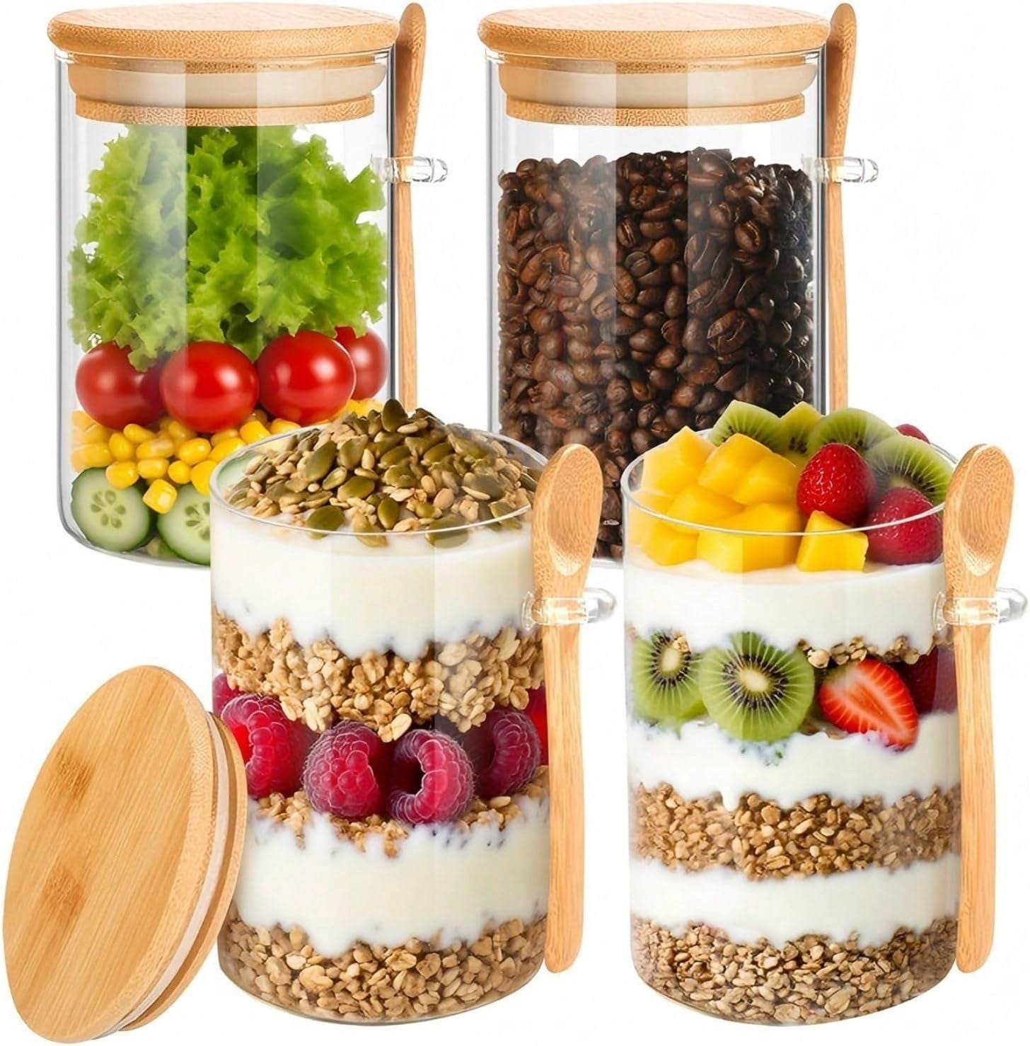 Meal Prep Jar Salad - 4 Pack Overnight Oats Containers With