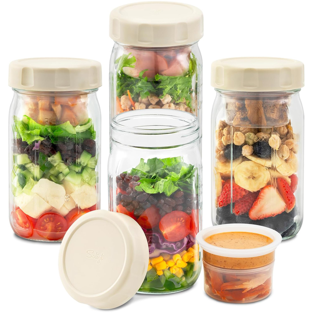 4 Pack Glass Salad Jars with L – обзор и цена Meal Prep Jar Salad
