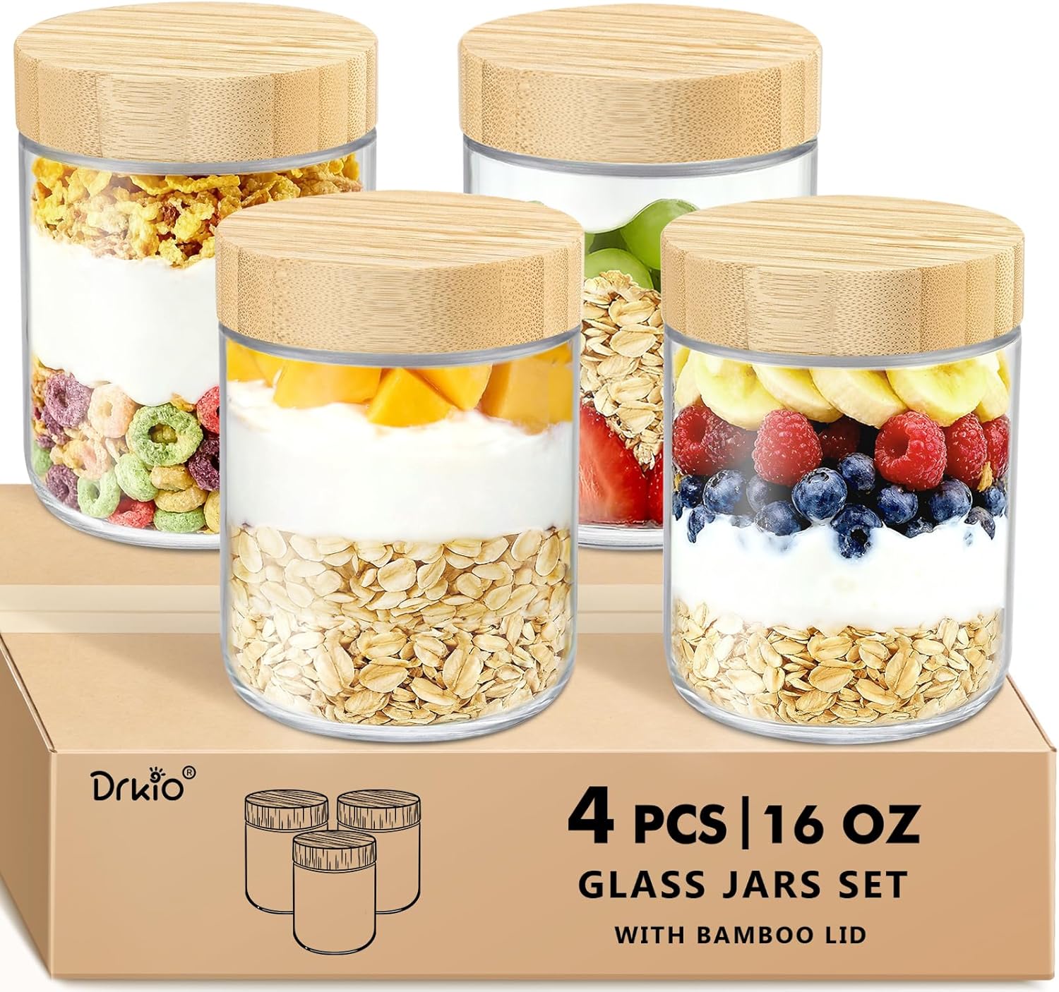 16 Oz Glass Jars with Bamboo L – обзор и цена Meal Prep Jar Salad